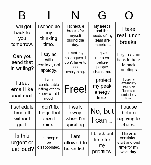 Boundaries BINGO Card