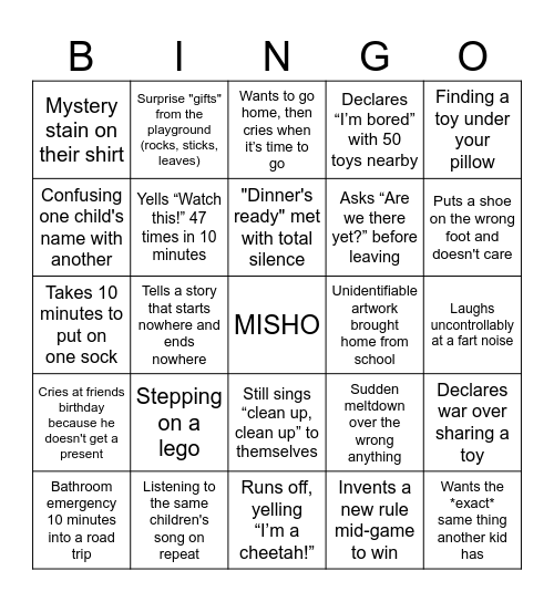 Migho's Bday Bingo Card