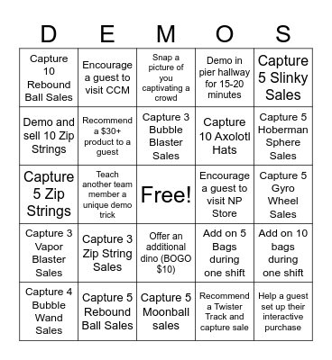 Demo and Engagement Bingo Card