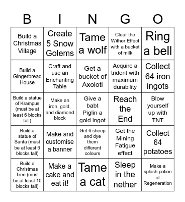 Minecraft Bingo Card