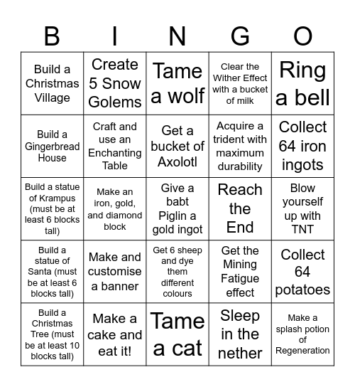 Minecraft Bingo Card