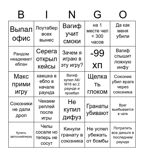 CS 2 бинго Bingo Card