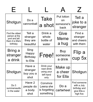 Ella's 21st Bingo Bash Bingo Card
