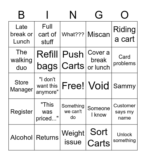 Walmart Bingo Card