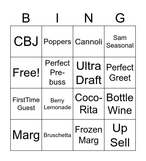Rooftop Bingo Card