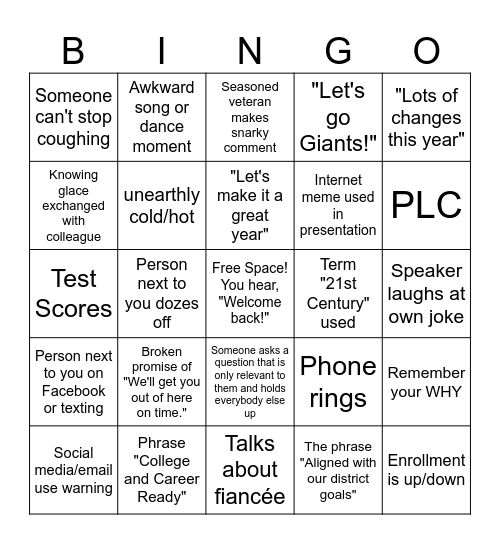 Opening Day  Meeting BINGO Card