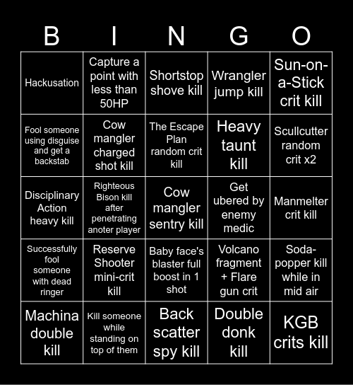Team Fortress 2 Bingo Card
