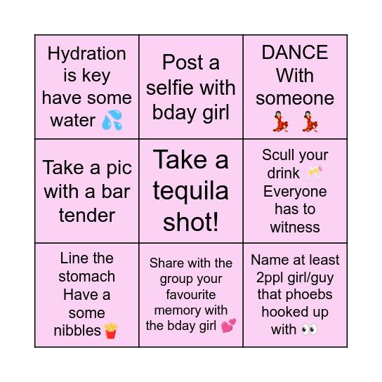 Phoebe’s 30th bingo Card