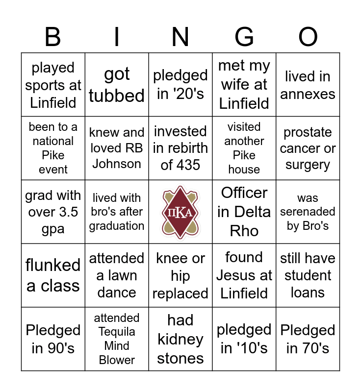 Camp Delta Rho 25 BINGO Card