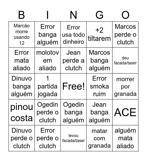 BINGO DO CS au au Bingo Card