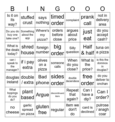 dominos bingo Card