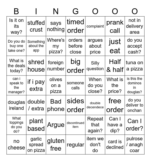 dominos bingo Card