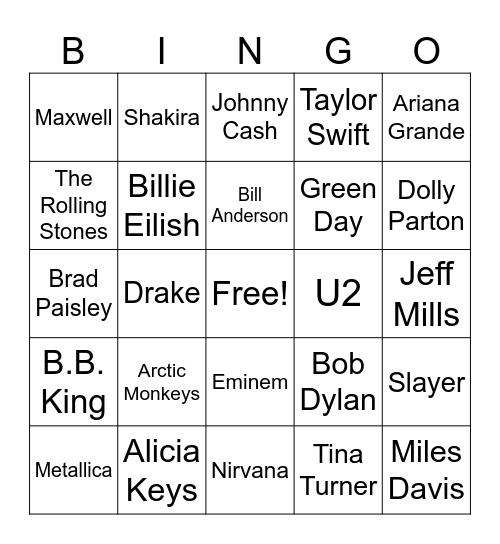Music Bingo Card