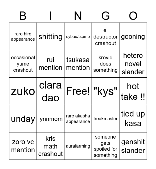 JLC bingo Card