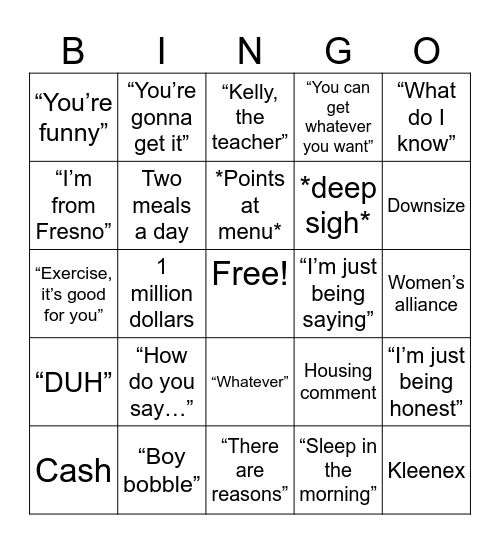 Mary’s Lingo Bingo Card