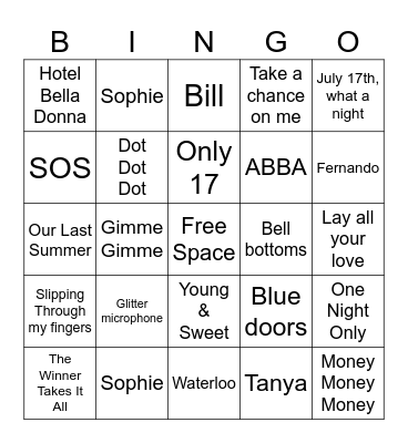 Mamma Mia Bingo Card