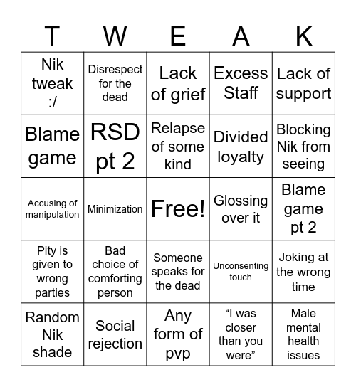 Nik tweak bingo ch 4 Bingo Card