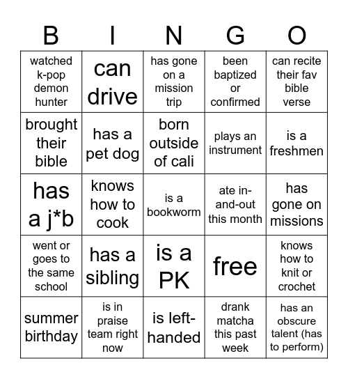 YOUNGNAK HS X COLLEGE Bingo Card