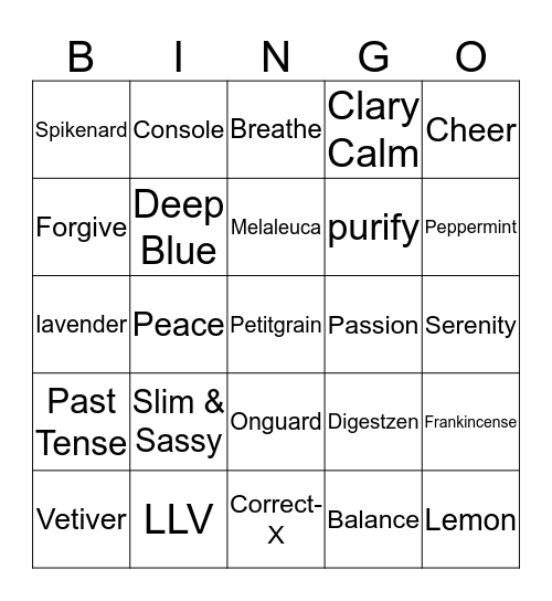 Doterra Essential Oils Bingo Card