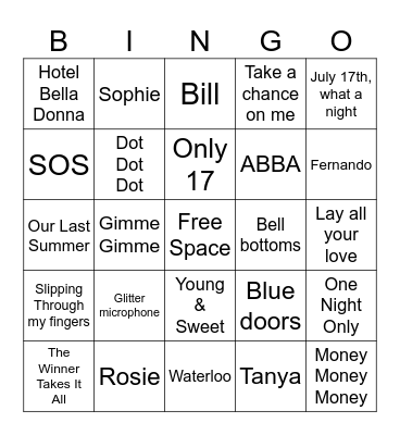 Mamma Mia Bingo Card