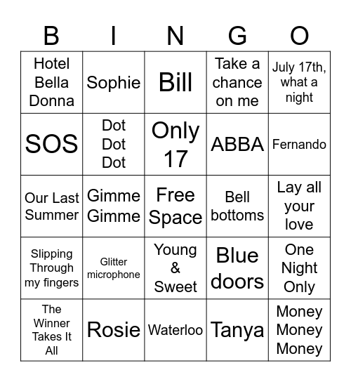 Mamma Mia Bingo Card