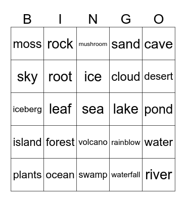 Nature Bingo Card