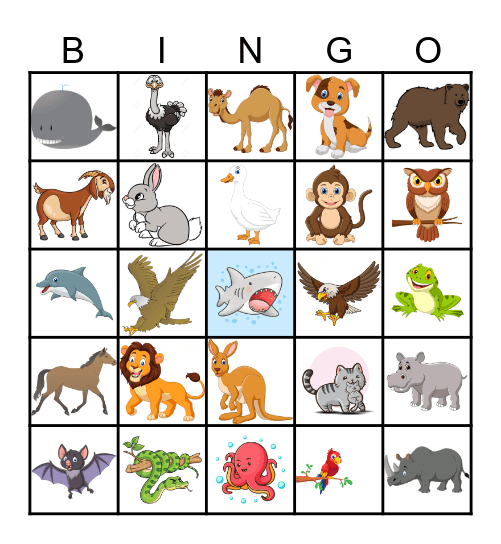 Animal Bingo Card