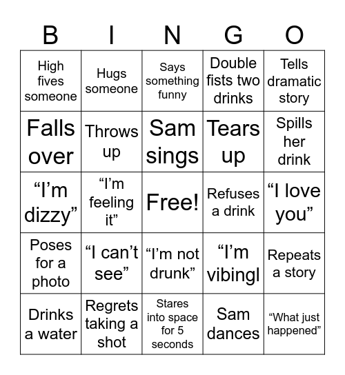 Samantha’s Bingo Card
