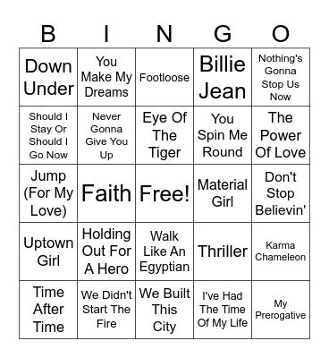 🎶 1980's 🎶 Bingo Card