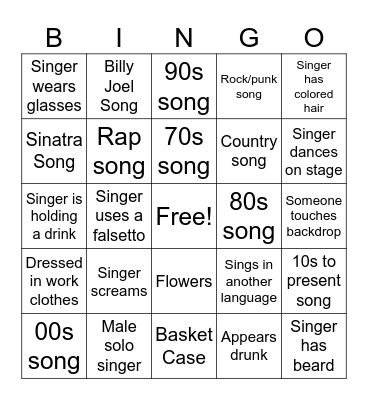 Our Place Karaoke Bingo Card