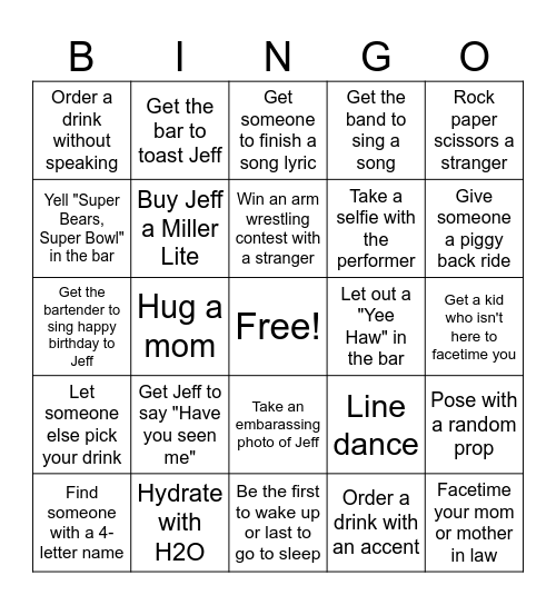 Jeff's 50th Nash Bash Bingo Card