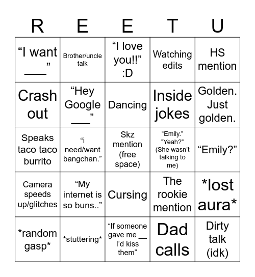 Reet FT Bingo Card