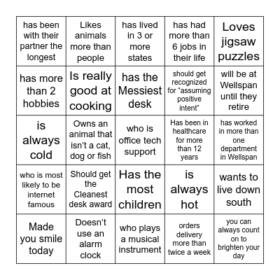 Find Someone Who…. Bingo Card