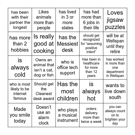 Find Someone Who…. Bingo Card