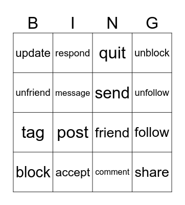 Social Media Bingo Card