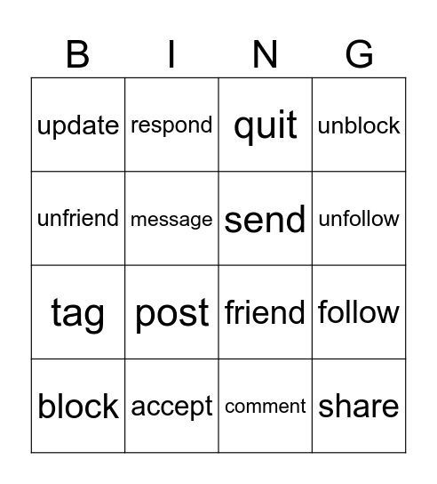 Social Media Bingo Card
