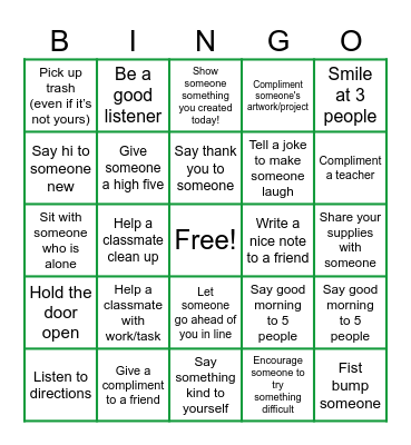 Kindness Bingo Card