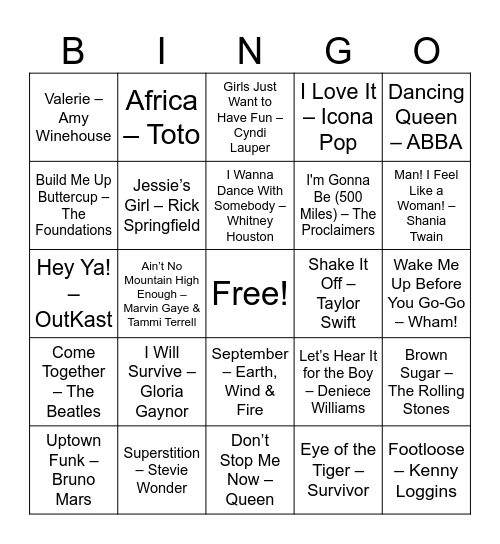 Ultimate Sing-Alongs Bingo Card