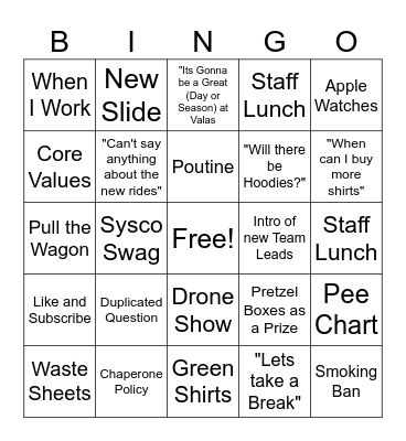TL Meeting Bingo Card