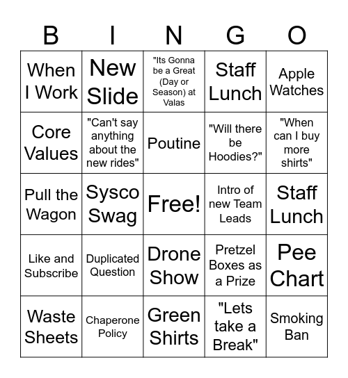 TL Meeting Bingo Card