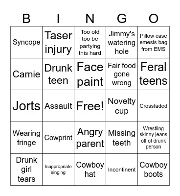 fair Friday night Bingo Card