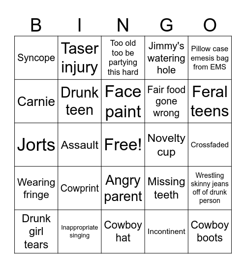 fair Friday night Bingo Card