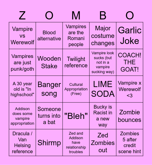ZOMBIES BINGO Card