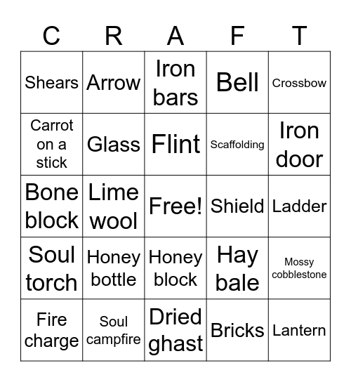 Minecraft Bingo Card