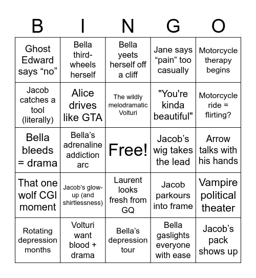 Twilight Saga: Bad Movie Night Bingo Card