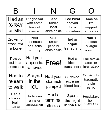 Medical Bingo Card