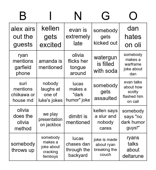zach's party bingo sheet Bingo Card