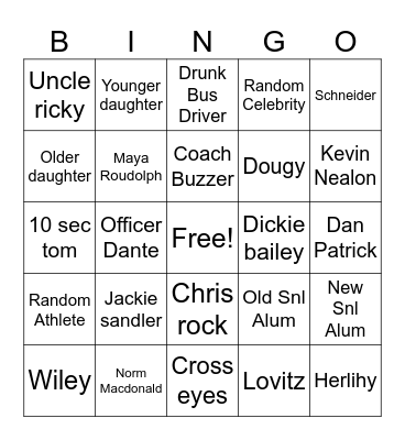 Adam Sandler Friends Bingo Card