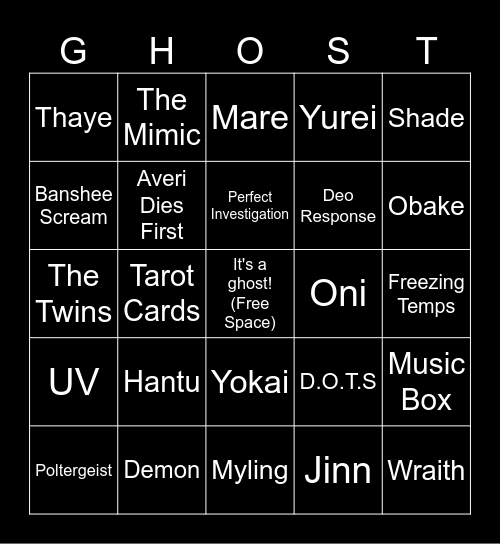 Phasmophobia Bingo Card