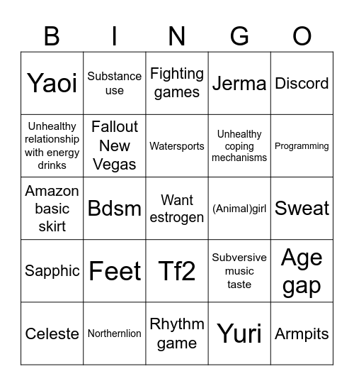 Chronically online tgirl Bingo Card